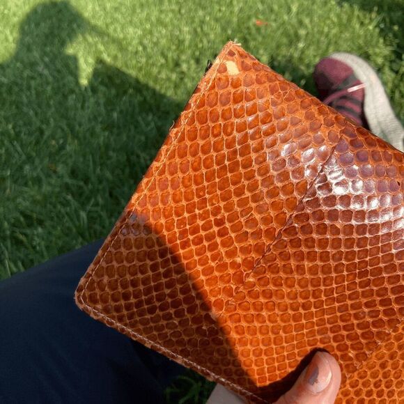 Vintage 1950s Genuine Snake Skin Gold Chain Crossbody Bag Clutch - Picture 5 of 14